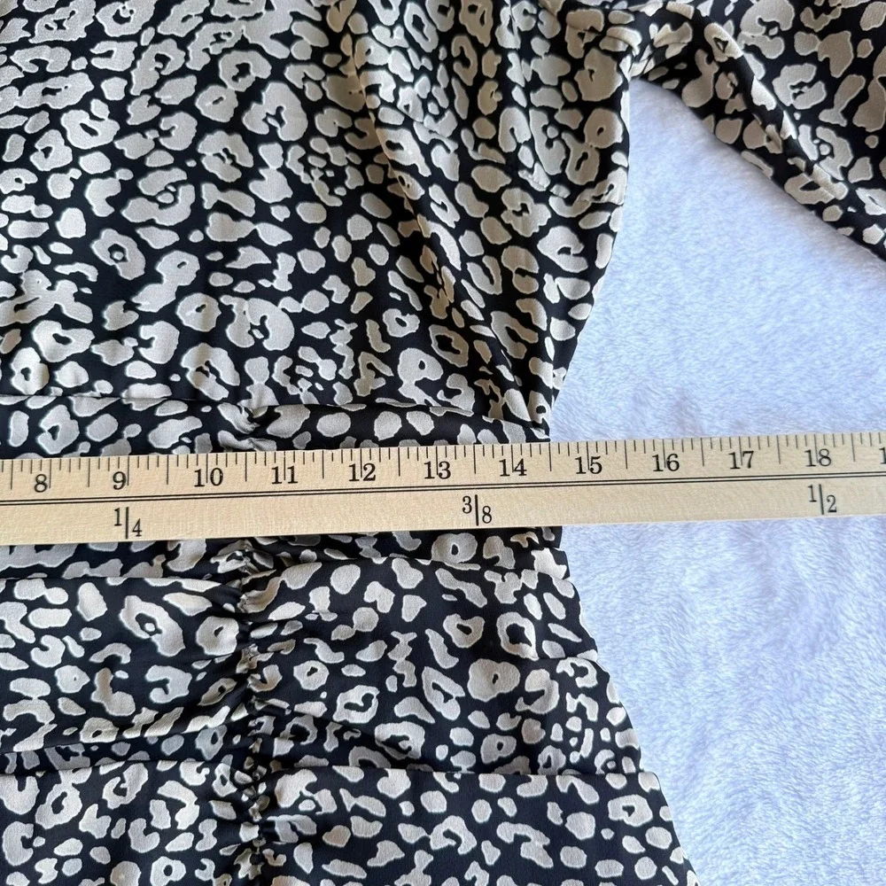 Skies Are Blue Leopard Print Ruched Tiered Ruffle Mini Dress Tan‎ Black 98546